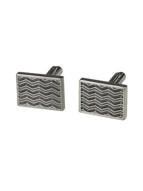 Men's Vintage Silver Rectangular Wave Pattern Cufflinks